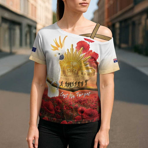 Australia Cockatoo ANZAC Day Cross Shoulder Shirt Lest We Forget