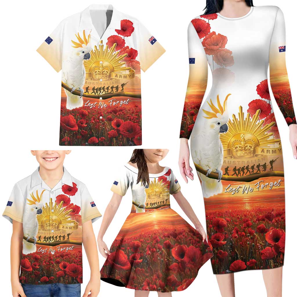 Australia Cockatoo ANZAC Day Family Matching Long Sleeve Bodycon Dress and Hawaiian Shirt Lest We Forget