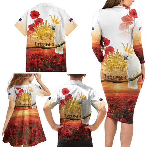 Australia Cockatoo ANZAC Day Family Matching Long Sleeve Bodycon Dress and Hawaiian Shirt Lest We Forget