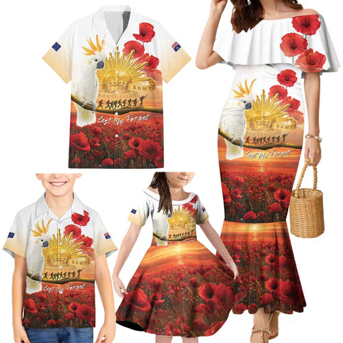 Australia Cockatoo ANZAC Day Family Matching Mermaid Dress and Hawaiian Shirt Lest We Forget
