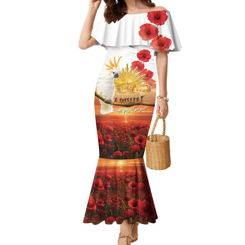 Australia Cockatoo ANZAC Day Family Matching Mermaid Dress and Hawaiian Shirt Lest We Forget