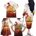 Australia Cockatoo ANZAC Day Family Matching Off The Shoulder Long Sleeve Dress and Hawaiian Shirt Lest We Forget