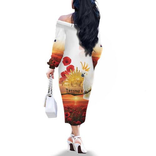 Australia Cockatoo ANZAC Day Family Matching Off The Shoulder Long Sleeve Dress and Hawaiian Shirt Lest We Forget