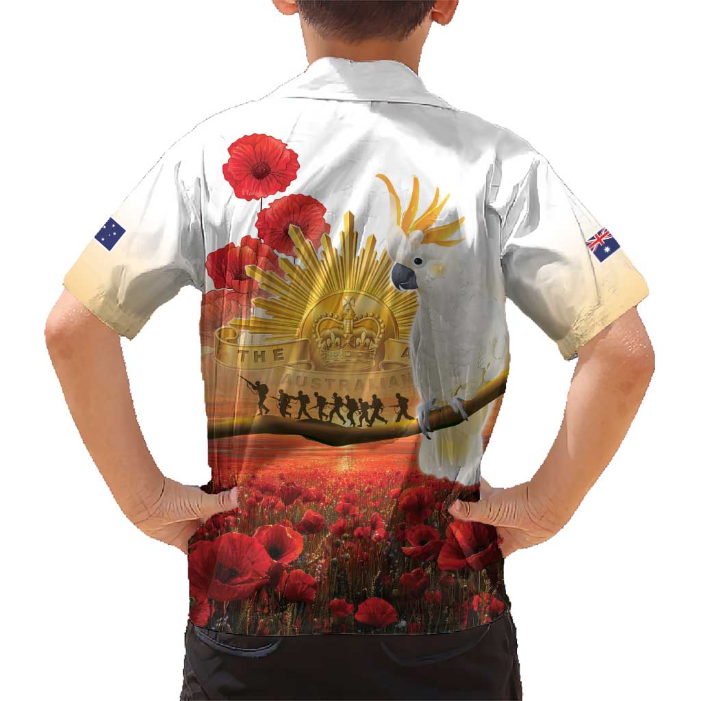 Australia Cockatoo ANZAC Day Family Matching Off Shoulder Maxi Dress and Hawaiian Shirt Lest We Forget