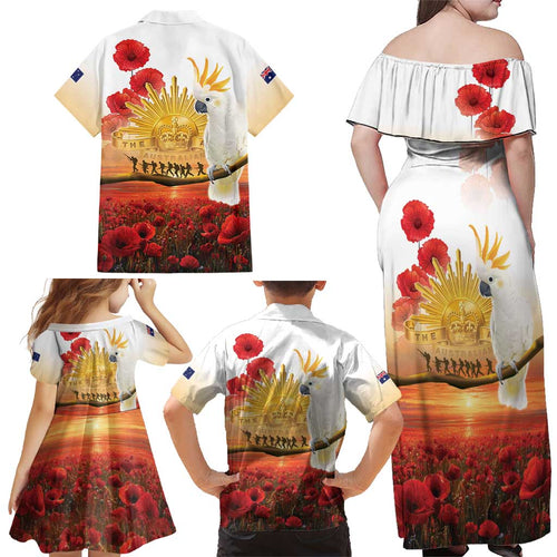 Australia Cockatoo ANZAC Day Family Matching Off Shoulder Maxi Dress and Hawaiian Shirt Lest We Forget