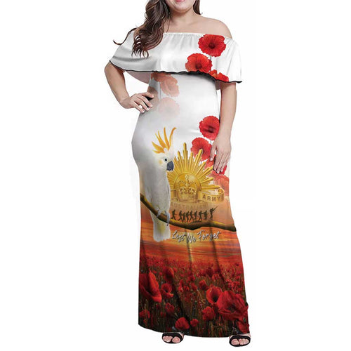 Australia Cockatoo ANZAC Day Family Matching Off Shoulder Maxi Dress and Hawaiian Shirt Lest We Forget