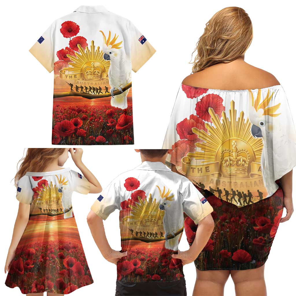 Australia Cockatoo ANZAC Day Family Matching Off Shoulder Short Dress and Hawaiian Shirt Lest We Forget