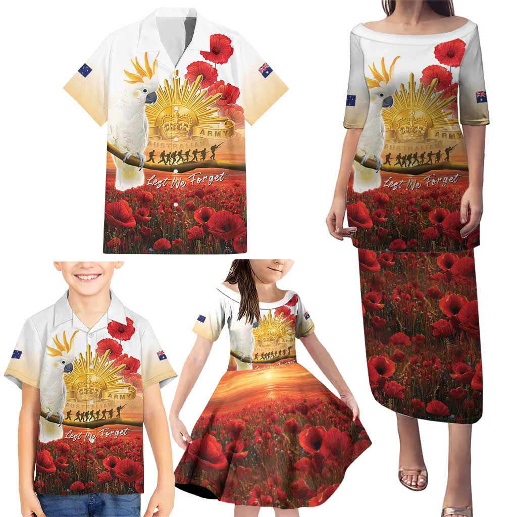 Australia Cockatoo ANZAC Day Family Matching Puletasi and Hawaiian Shirt Lest We Forget