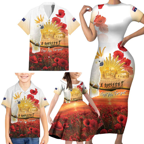 Australia Cockatoo ANZAC Day Family Matching Short Sleeve Bodycon Dress and Hawaiian Shirt Lest We Forget