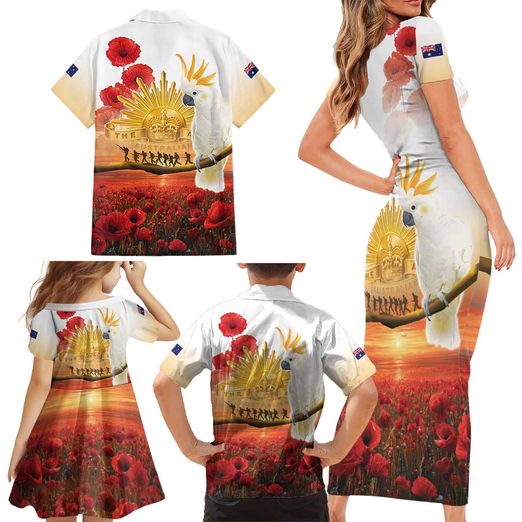 Australia Cockatoo ANZAC Day Family Matching Short Sleeve Bodycon Dress and Hawaiian Shirt Lest We Forget