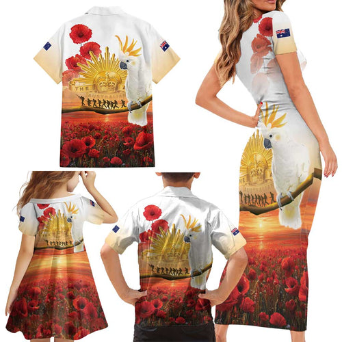 Australia Cockatoo ANZAC Day Family Matching Short Sleeve Bodycon Dress and Hawaiian Shirt Lest We Forget