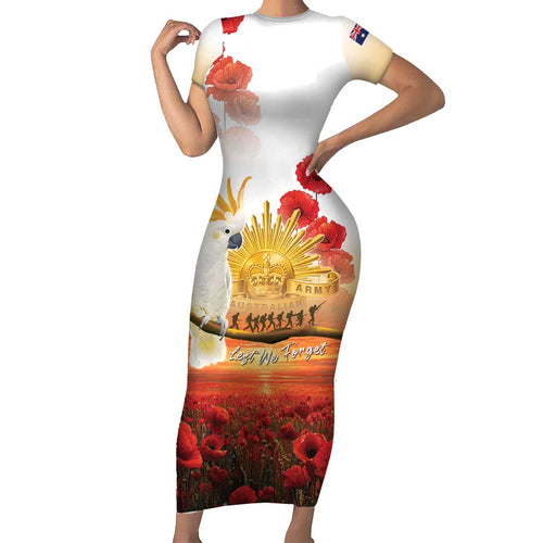 Australia Cockatoo ANZAC Day Family Matching Short Sleeve Bodycon Dress and Hawaiian Shirt Lest We Forget