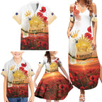 Australia Cockatoo ANZAC Day Family Matching Summer Maxi Dress and Hawaiian Shirt Lest We Forget