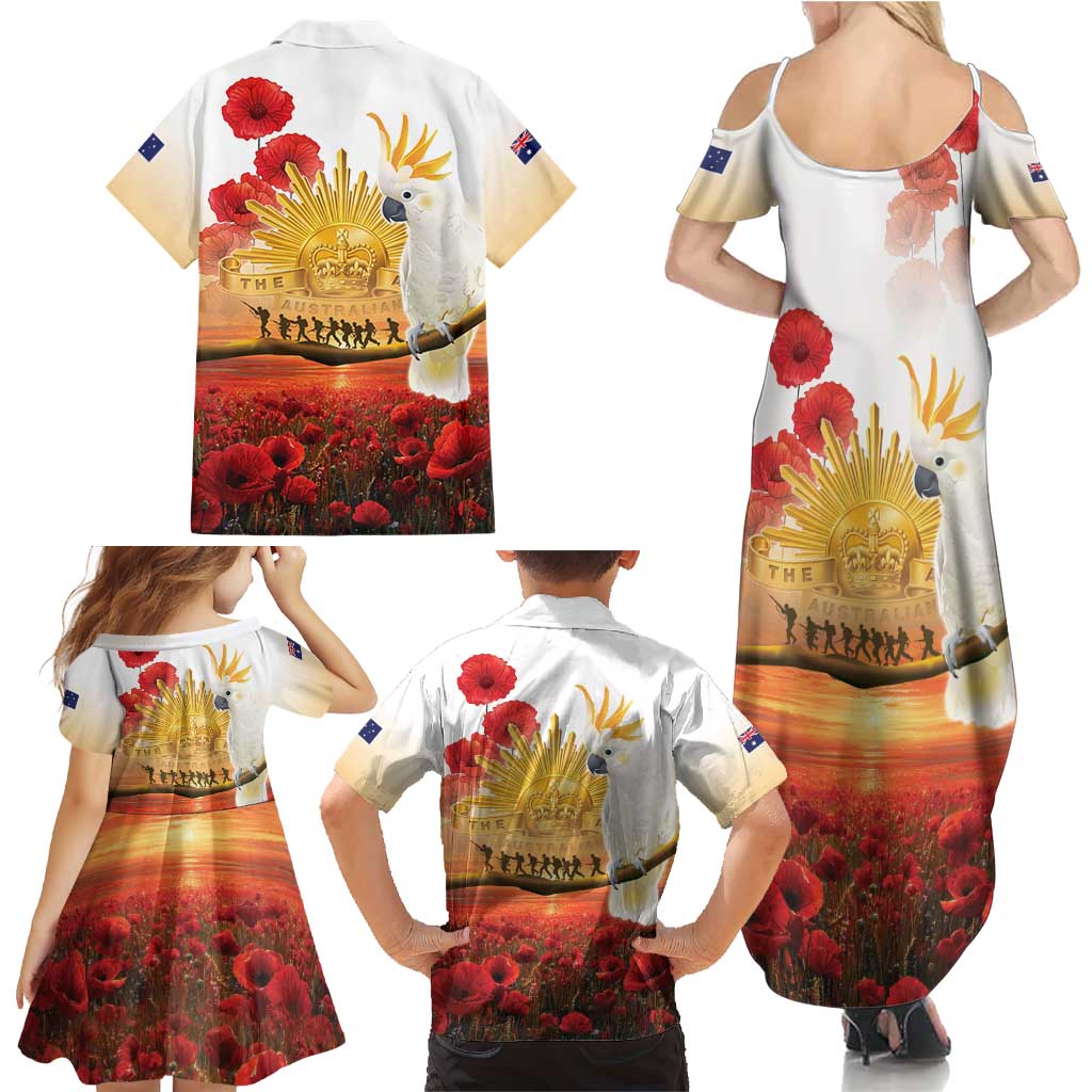 Australia Cockatoo ANZAC Day Family Matching Summer Maxi Dress and Hawaiian Shirt Lest We Forget