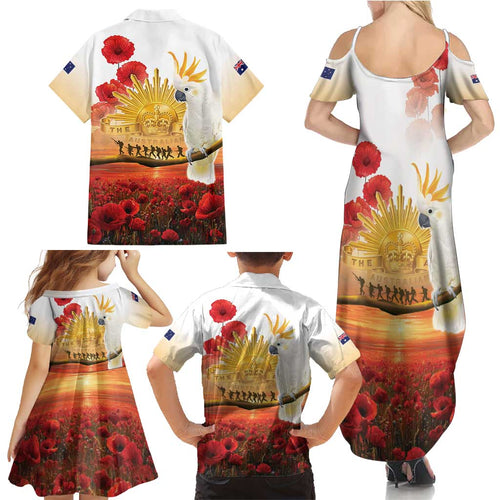 Australia Cockatoo ANZAC Day Family Matching Summer Maxi Dress and Hawaiian Shirt Lest We Forget