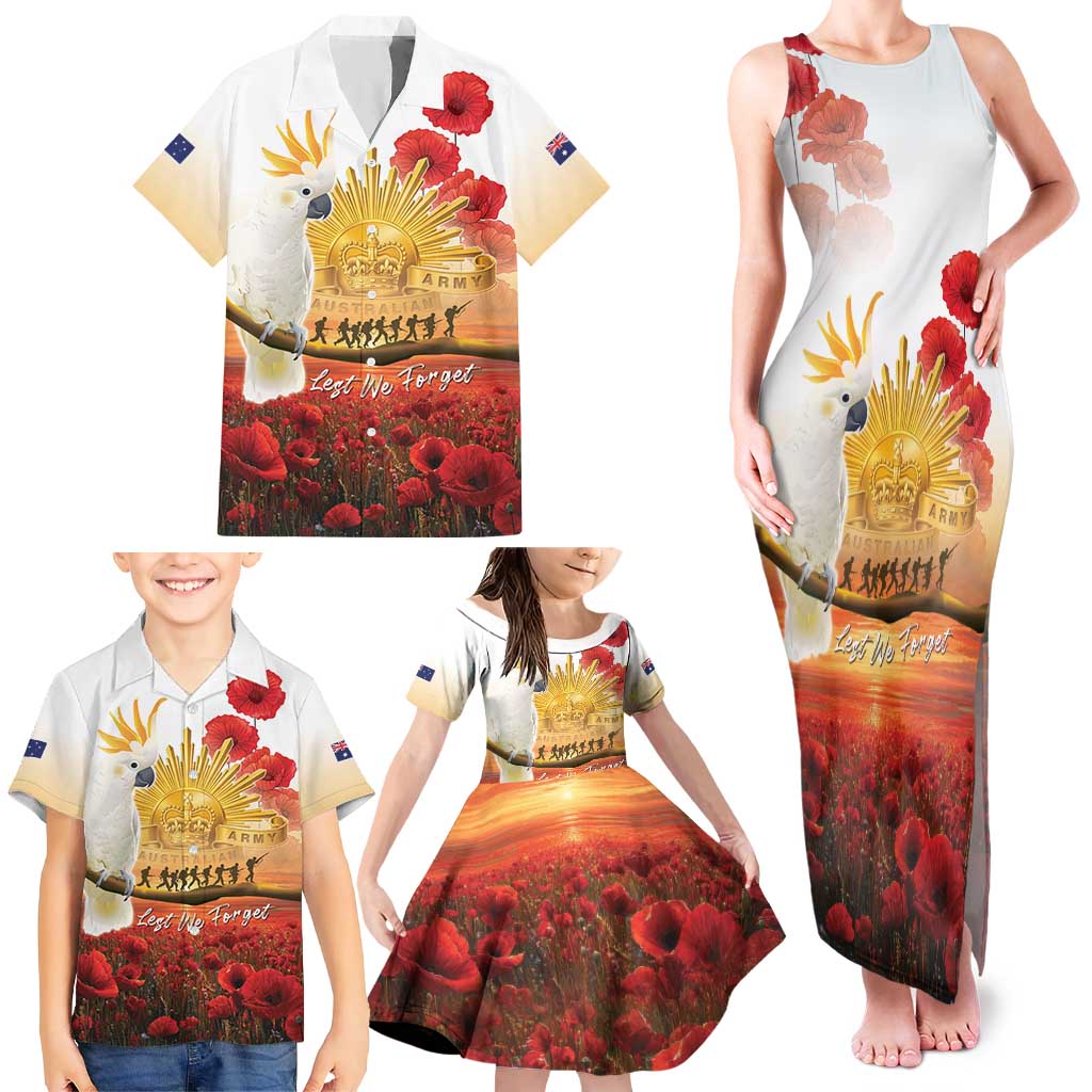 Australia Cockatoo ANZAC Day Family Matching Tank Maxi Dress and Hawaiian Shirt Lest We Forget