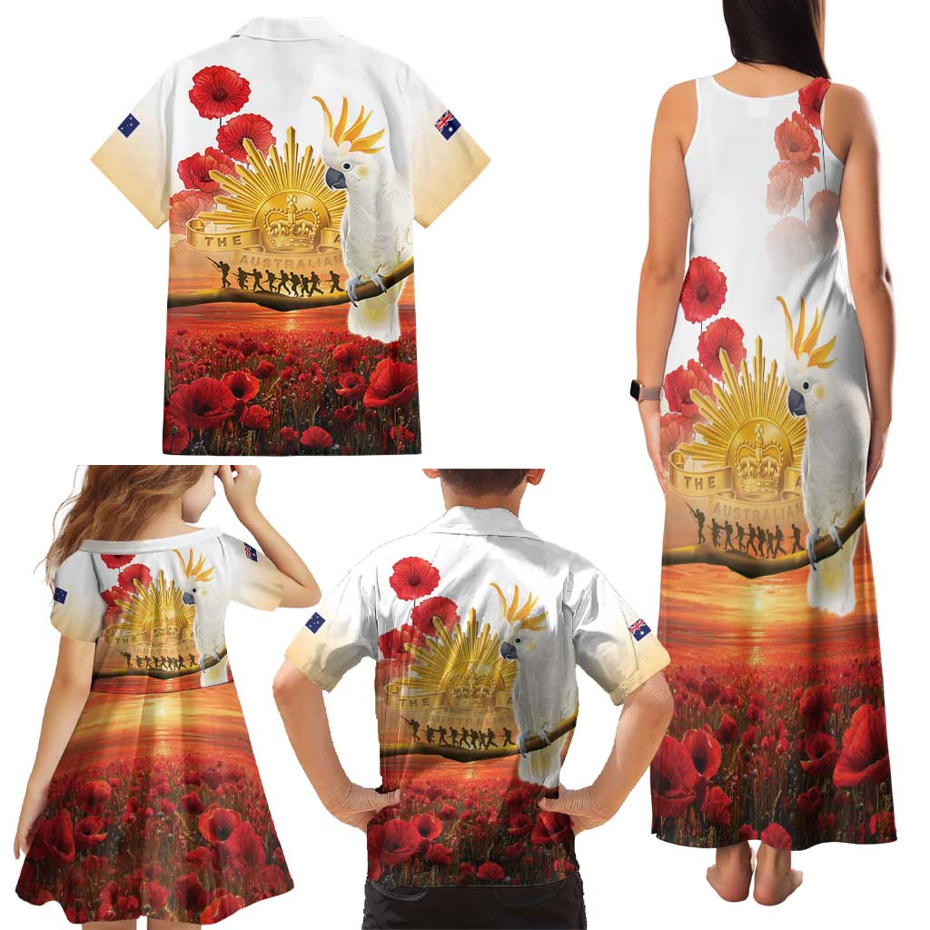 Australia Cockatoo ANZAC Day Family Matching Tank Maxi Dress and Hawaiian Shirt Lest We Forget