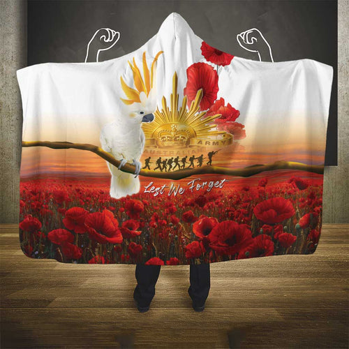 Australia Cockatoo ANZAC Day Hooded Blanket Lest We Forget