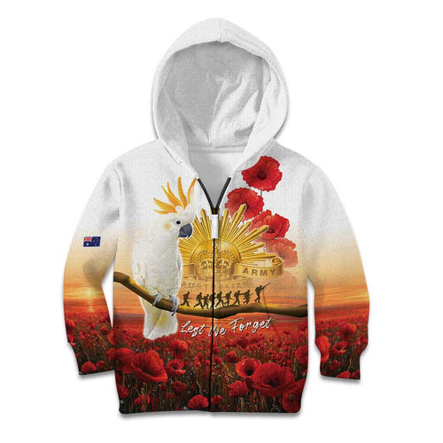 Australia Cockatoo ANZAC Day Kid Hoodie Lest We Forget