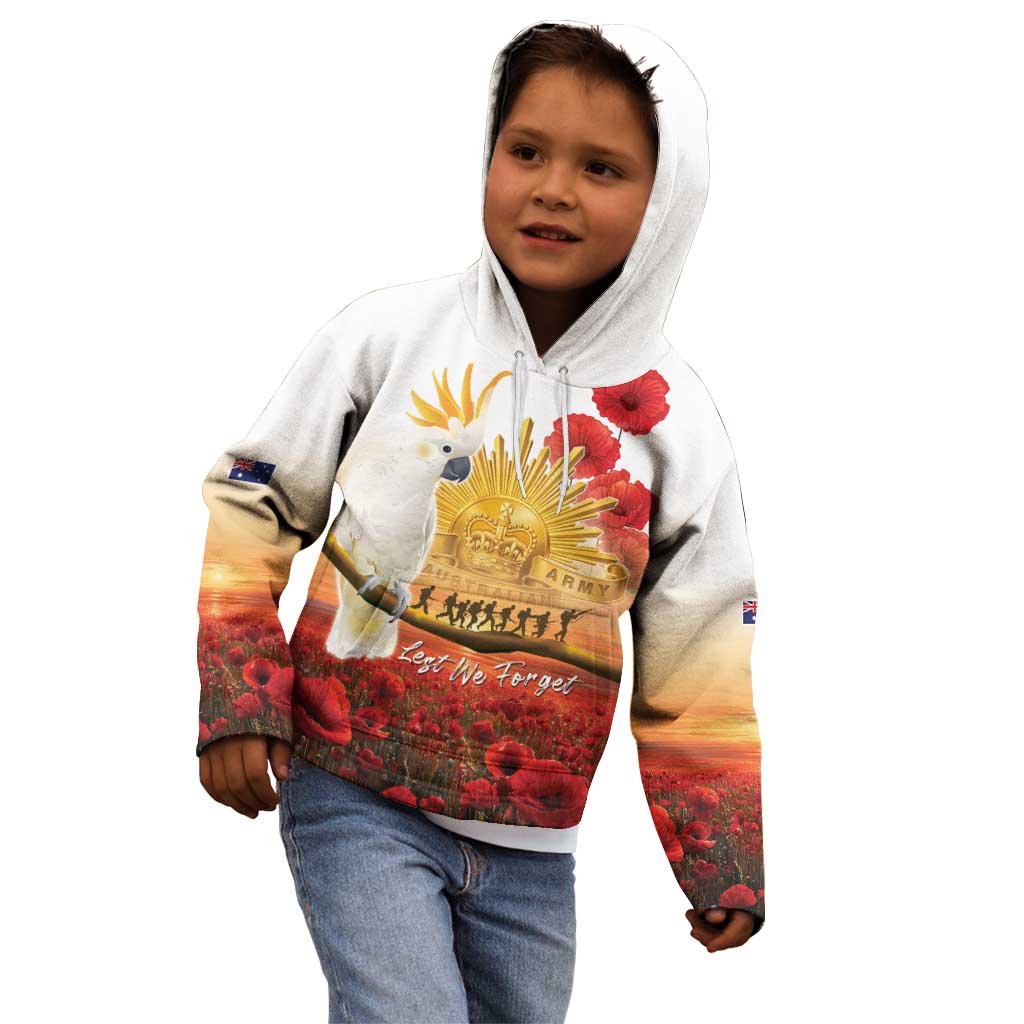 Australia Cockatoo ANZAC Day Kid Hoodie Lest We Forget