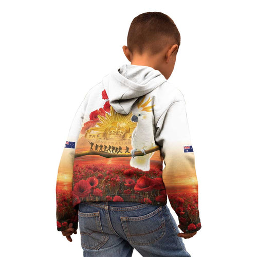 Australia Cockatoo ANZAC Day Kid Hoodie Lest We Forget