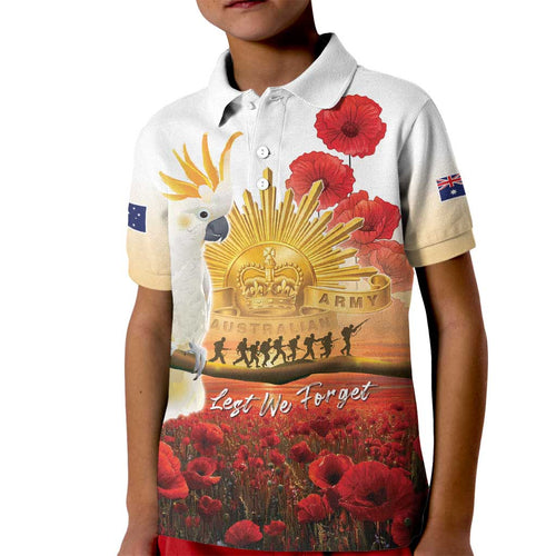 Australia Cockatoo ANZAC Day Kid Polo Shirt Lest We Forget