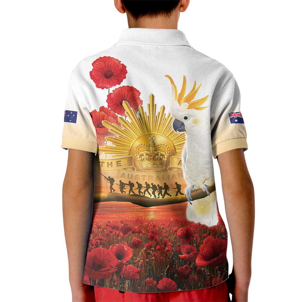 Australia Cockatoo ANZAC Day Kid Polo Shirt Lest We Forget