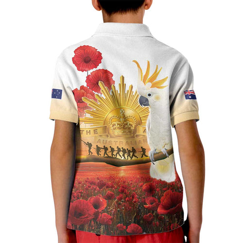 Australia Cockatoo ANZAC Day Kid Polo Shirt Lest We Forget