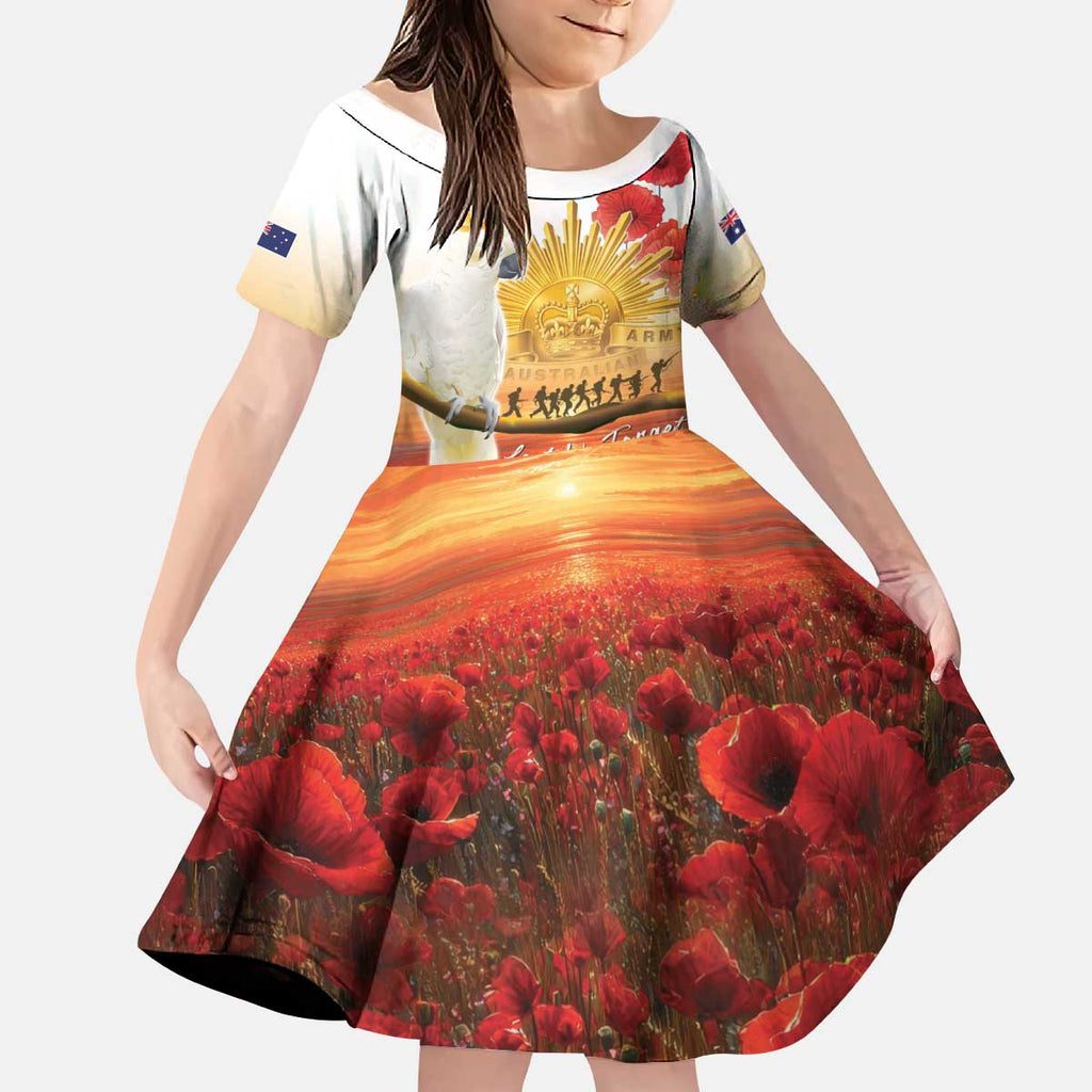 Australia Cockatoo ANZAC Day Kid Short Sleeve Dress Lest We Forget