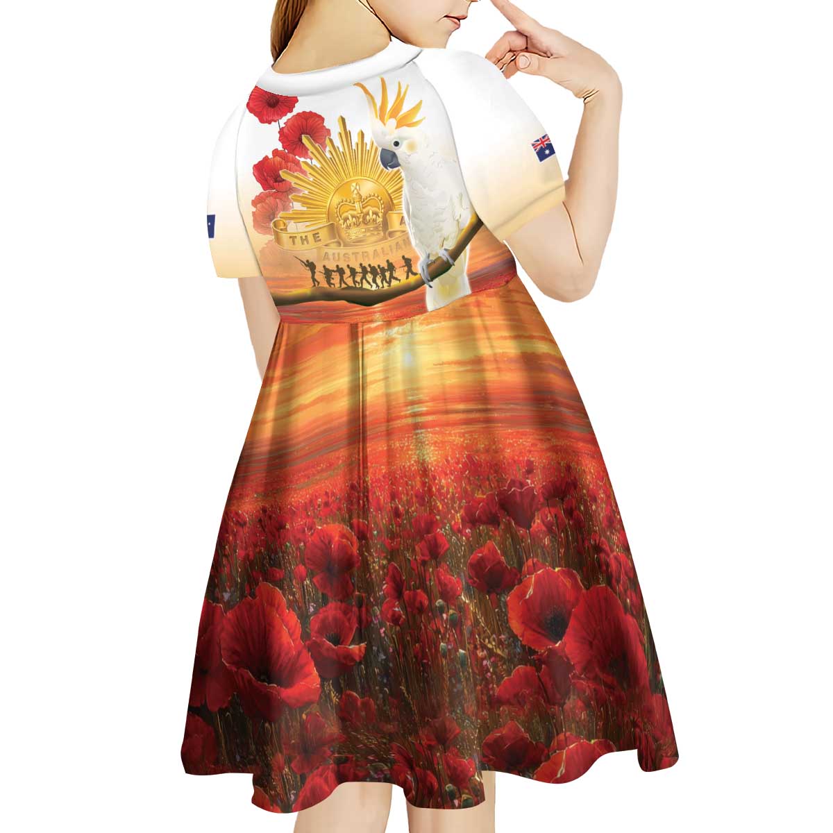 Australia Cockatoo ANZAC Day Kid Short Sleeve Dress Lest We Forget