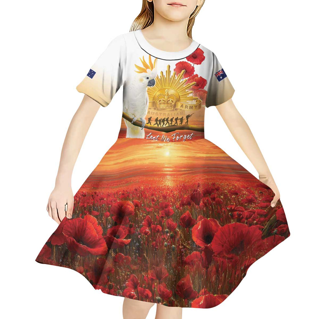 Australia Cockatoo ANZAC Day Kid Short Sleeve Dress Lest We Forget