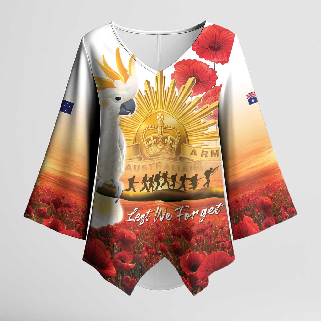 Australia Cockatoo ANZAC Day Kimono Sleeve Blouse Lest We Forget