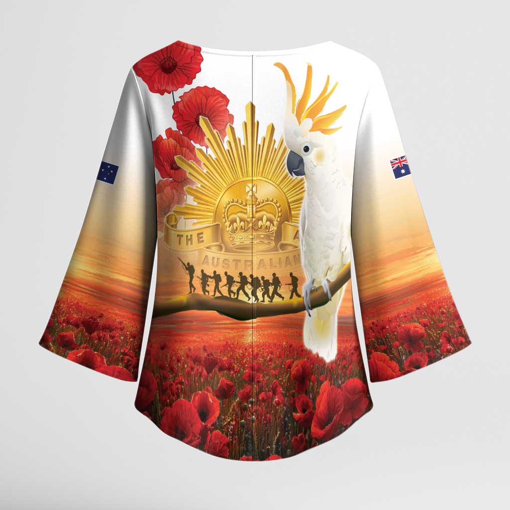 Australia Cockatoo ANZAC Day Kimono Sleeve Blouse Lest We Forget