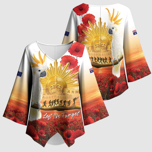 Australia Cockatoo ANZAC Day Kimono Sleeve Blouse Lest We Forget