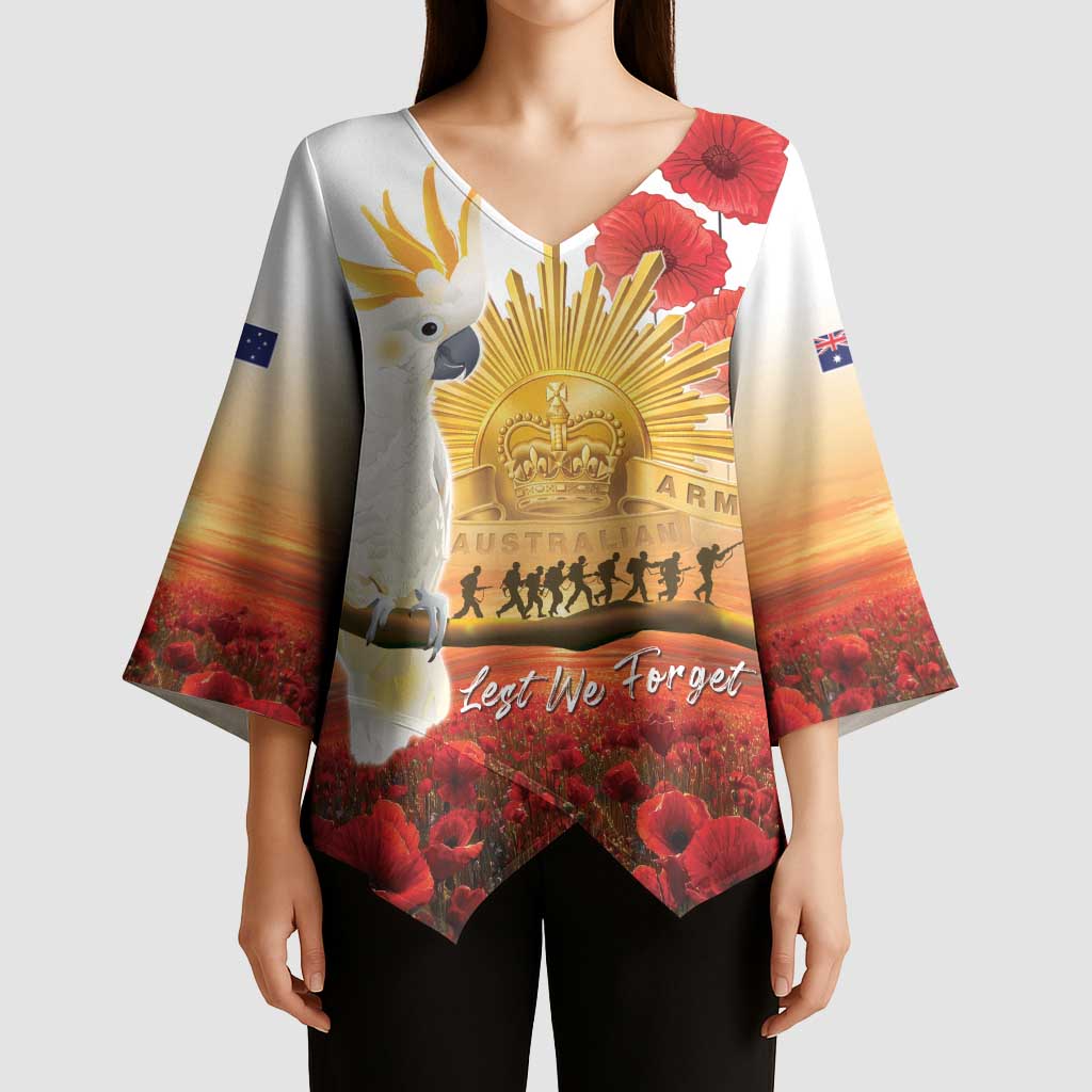 Australia Cockatoo ANZAC Day Kimono Sleeve Blouse Lest We Forget