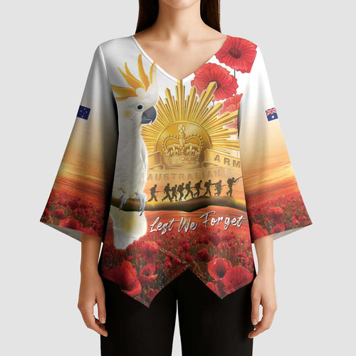 Australia Cockatoo ANZAC Day Kimono Sleeve Blouse Lest We Forget