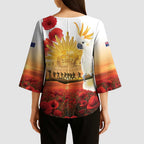 Australia Cockatoo ANZAC Day Kimono Sleeve Blouse Lest We Forget