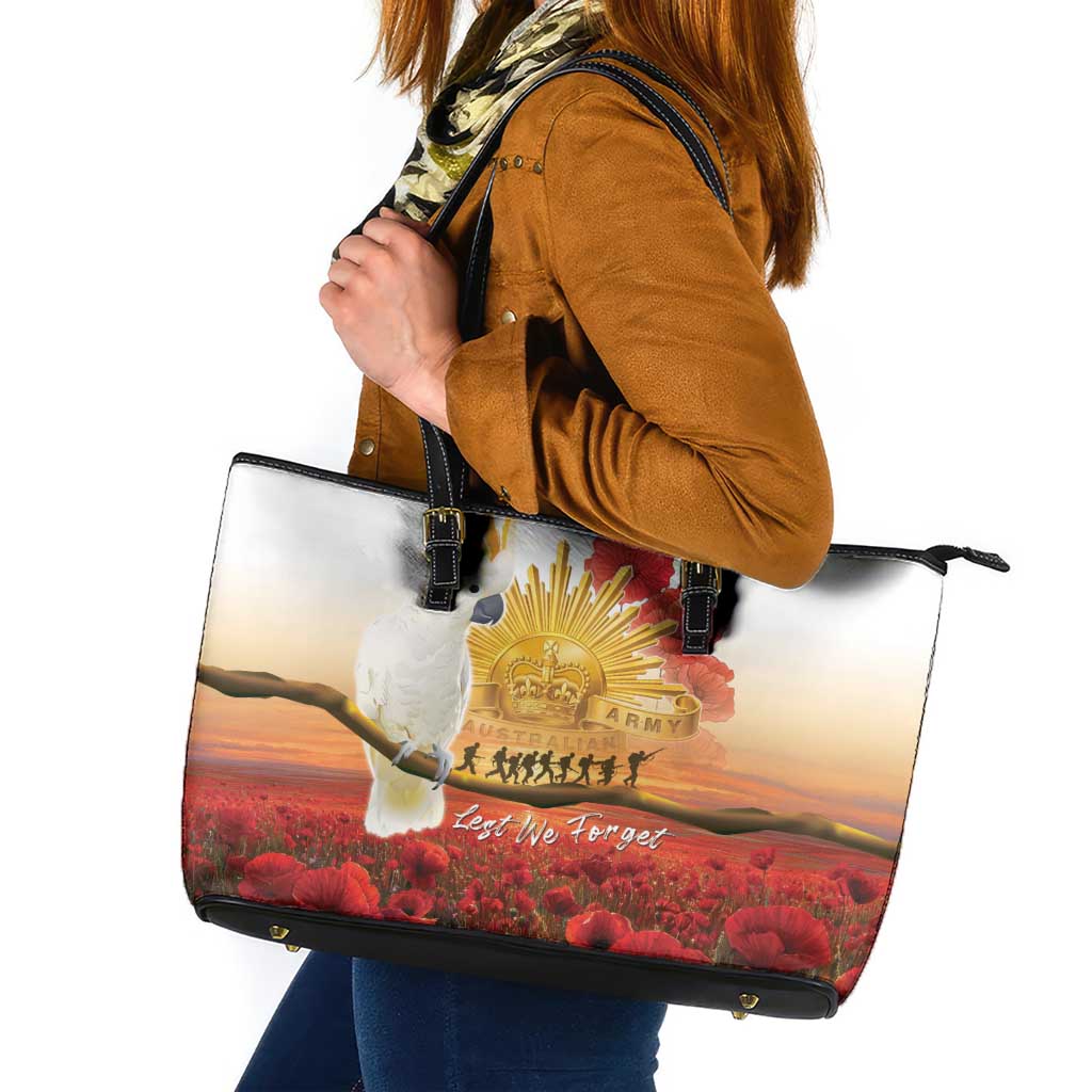 Australia Cockatoo ANZAC Day Leather Tote Bag Lest We Forget
