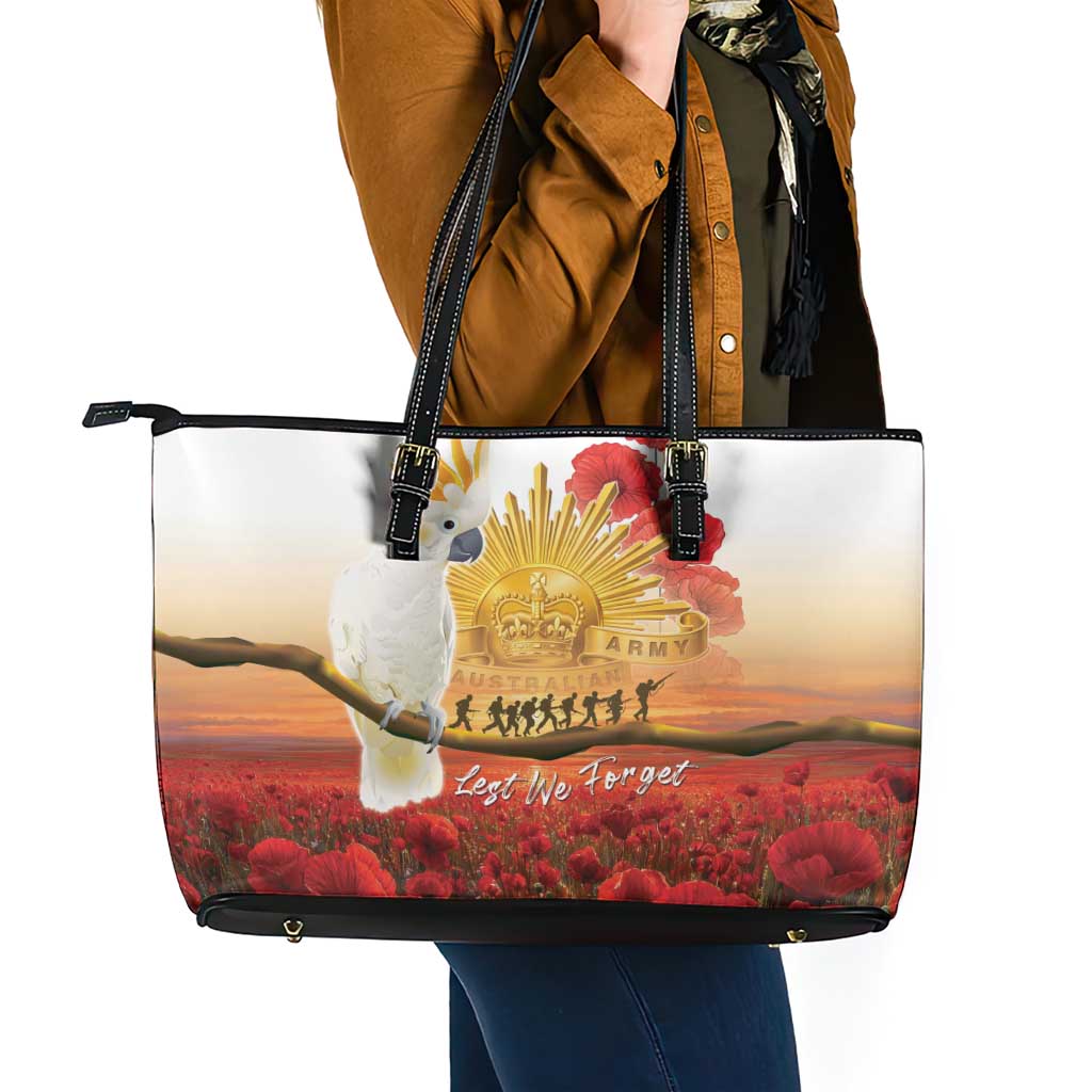 Australia Cockatoo ANZAC Day Leather Tote Bag Lest We Forget