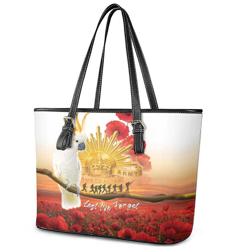 Australia Cockatoo ANZAC Day Leather Tote Bag Lest We Forget