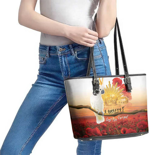 Australia Cockatoo ANZAC Day Leather Tote Bag Lest We Forget