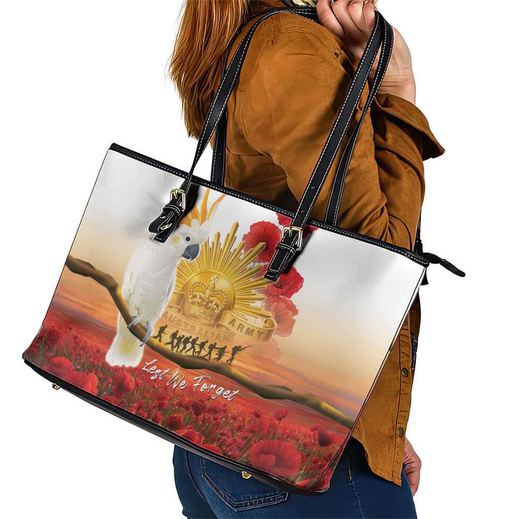 Australia Cockatoo ANZAC Day Leather Tote Bag Lest We Forget