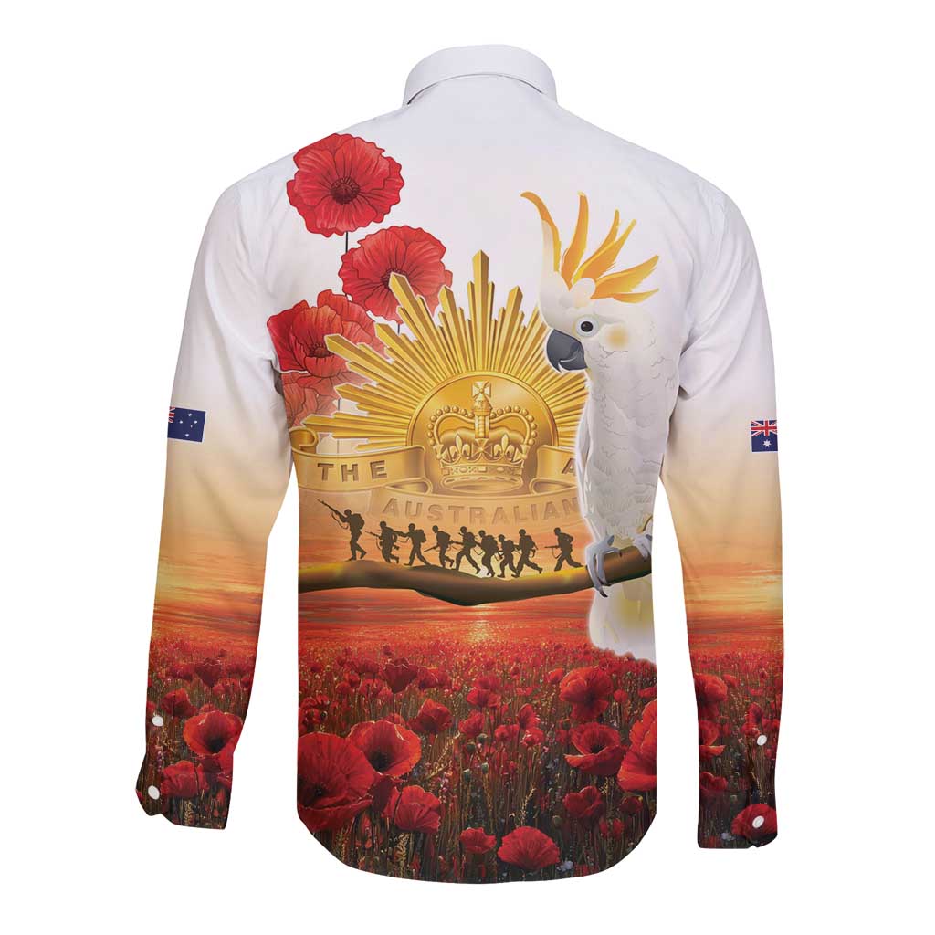 Australia Cockatoo ANZAC Day Long Sleeve Button Shirt Lest We Forget