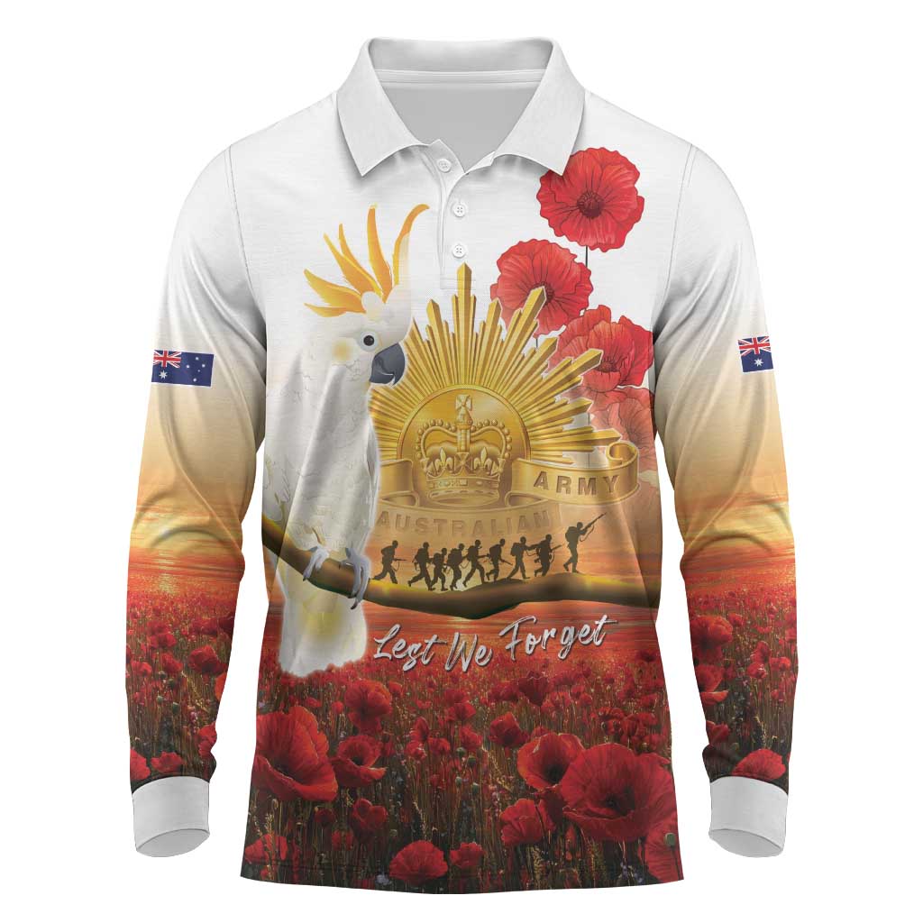 Australia Cockatoo ANZAC Day Long Sleeve Polo Shirt Lest We Forget