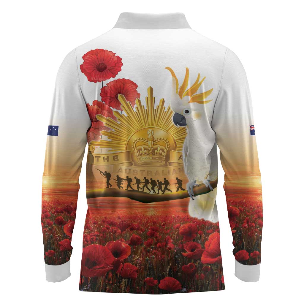 Australia Cockatoo ANZAC Day Long Sleeve Polo Shirt Lest We Forget