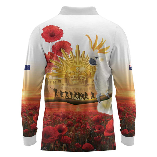 Australia Cockatoo ANZAC Day Long Sleeve Polo Shirt Lest We Forget