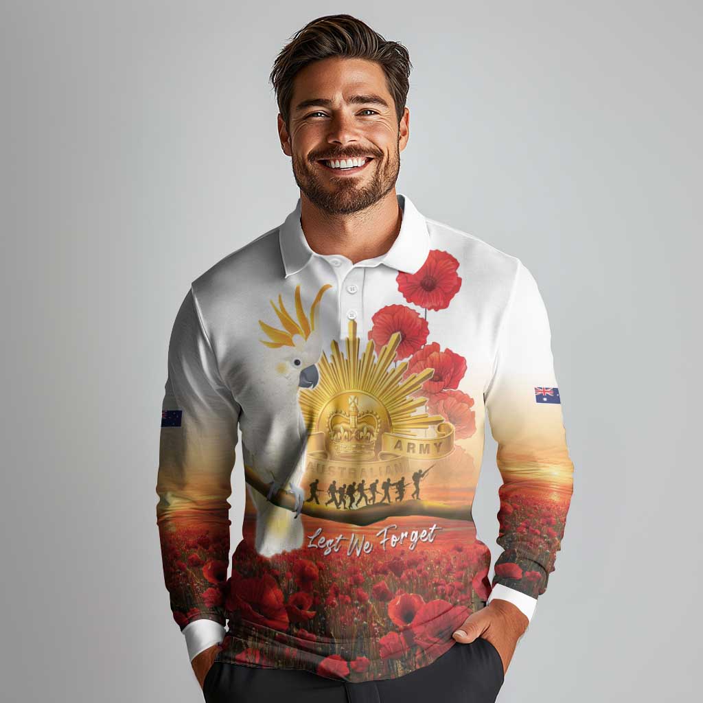 Australia Cockatoo ANZAC Day Long Sleeve Polo Shirt Lest We Forget