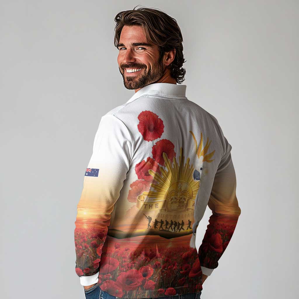 Australia Cockatoo ANZAC Day Long Sleeve Polo Shirt Lest We Forget