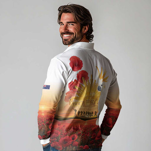 Australia Cockatoo ANZAC Day Long Sleeve Polo Shirt Lest We Forget