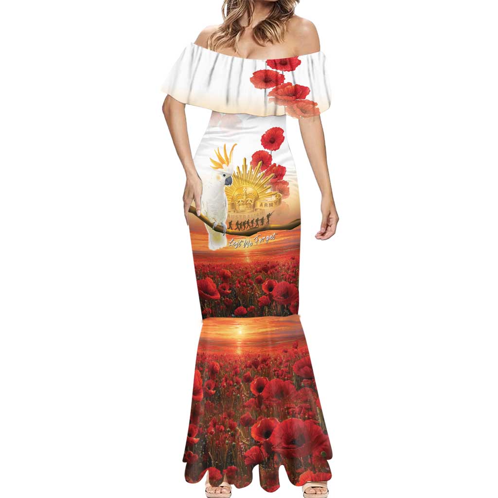 Australia Cockatoo ANZAC Day Mermaid Dress Lest We Forget